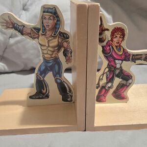 Almighty Heroes ,Wooden Kids Toy Character Bookends in Blue and Pink